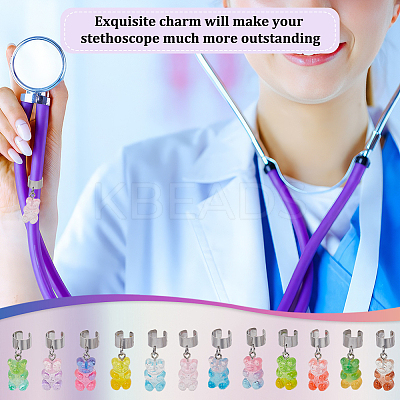 12Pcs Bear Resin Stethoscope Pendant Decorations HJEW-OC00160-1