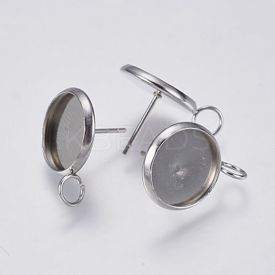 Non-Tarnish 201 Stainless Steel Stud Earring Settings STAS-I097-023-12mm-1