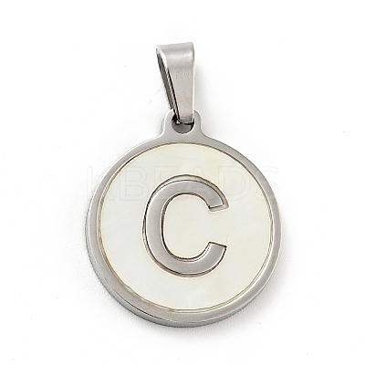 304 Stainless Steel with White Shell Pendants STAS-G268-01C-P-1