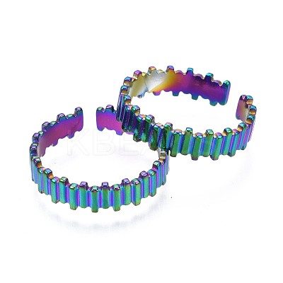 304 Stainless Steel Stripe Textured Cuff Ring RJEW-N038-068-1