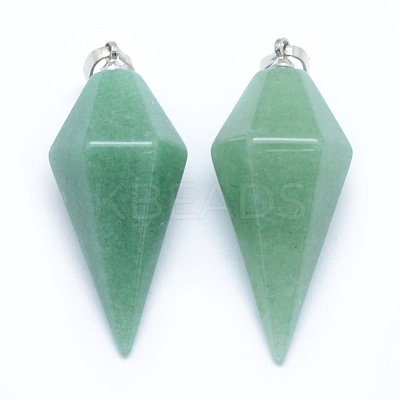 Natural Green Aventurine Pointed Pendants KK-E757-F-02P-1