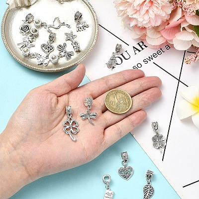 15Pcs 15 Styles Tibetan Style Alloy European Dangle Charms FIND-YW0005-57-1