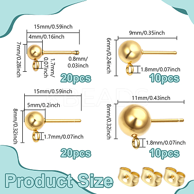 60Pcs 4 Styles 304 Stainless Steel Stud Earring Findings STAS-NB0001-99-1