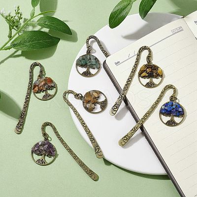 8Pcs 8 Styles Tibetan Style Alloy Bookmarks AJEW-JK00301-1