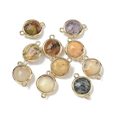 Brass Pave Natural Yellow Opal Faceted Flat Round Connector Charms G-U028-04G-11-1