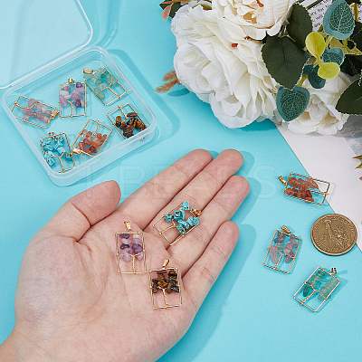 12Pcs 6 Styles Natural Mixed Gemstone Chip Copper Wire Wrapped Tree of Life Pendants PALLOY-FH00046-1