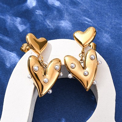 304 Stainless Steel Heart Dangle Stud Earrings EJEW-S279-05G-1