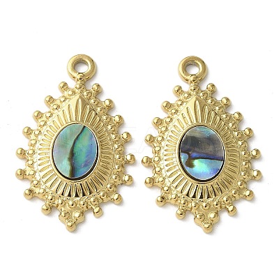 Teardrop 304 Stainless Steel Natural Paua Shell/White Shell Pendants Ion Plating(IP) STAS-U037-09G-02-1