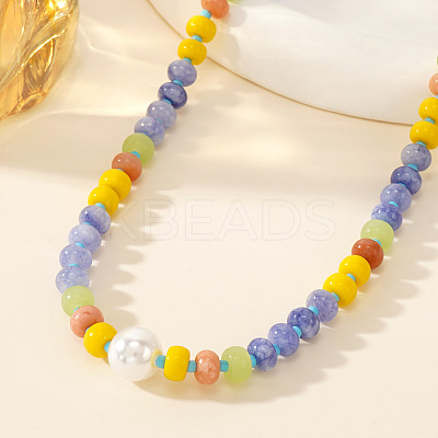 Elegant Imitation Pearl & Rondelle Natural Mixed Stone Beaded Necklaces FG9664-5-1