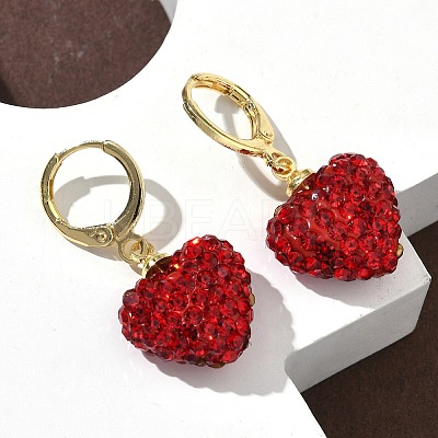 Heart Brass Rhinestone Leverback Earrings EJEW-K289-10G-1