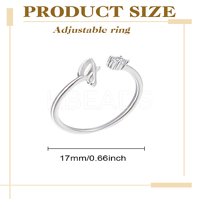 1Pc Letter Brass Rhinestone Open Cuff Rings for Women AJEW-LP0004-47I-S-1