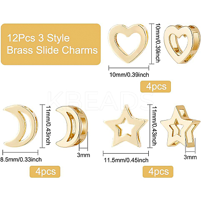 12Pcs 3 Style Brass Slide Charms KK-BC0008-72-1