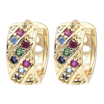 Brass with Colorful Cubic Zirconia Thick Hoop Earrings EJEW-D078-28KCG-1