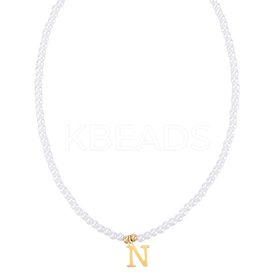 Imitation Pearl with Stainless Steel Pendants Necklaces NJEW-LP0001-51N-G-1