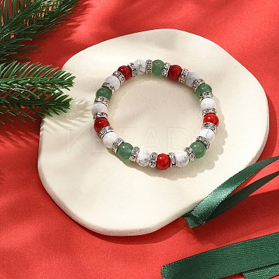 Christmas Theme Gemstone Round Beaded Stretch Bracelets for Women BJEW-TA00538-1