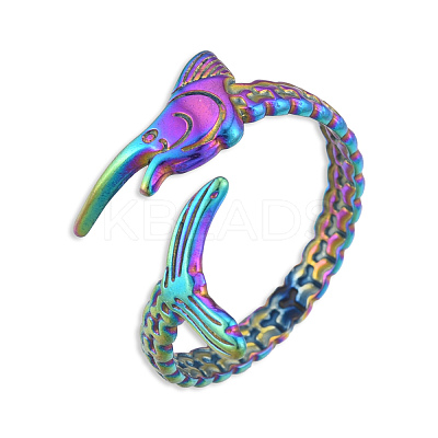Ion Plating(IP) 201 Stainless Steel Fishbone Wrap Open Cuff Ring for Women RJEW-N038-101M-1