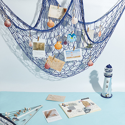 Cotton Fishing Net Decorative with Natural Shell & Jute Cord Pendant HJEW-WH0069-39-1