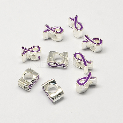 Alloy Enamel Awareness Ribbon Large Hole European Beads X-MPDL-R036-41G-1