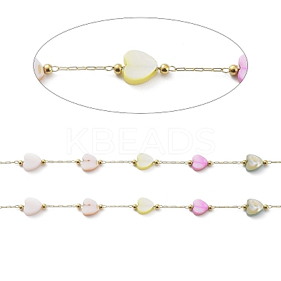 Colorful Natural Shell Heart & Brass Beaded Link Chains CHS-C008-04G-1