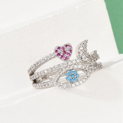 Brass Micro Pave Cubic Zirconia Finger Rings for Women RJEW-C129-05P-1