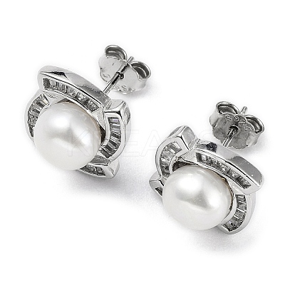 Anti-Tarnish Rhodium Plated 925 Sterling Silver Micro Pave Cubic Zirconia Vortex Stud Earrings for Women EJEW-F318-04P-1