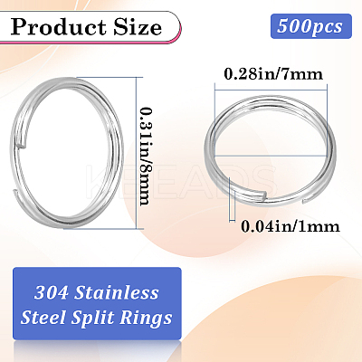 500Pcs 304 Stainless Steel Split Rings STAS-SP0001-66D-1