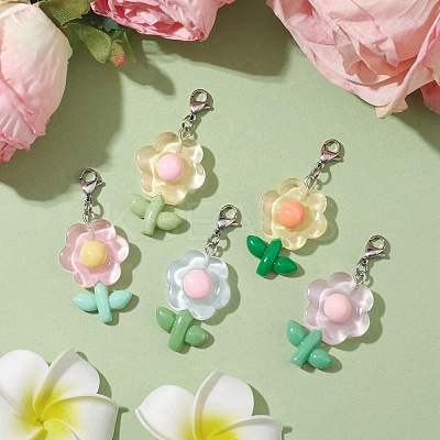 Translucent Resin Flower Pendant Decorations HJEW-JM01891-1