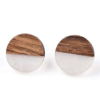 Resin & Walnut Wood Flat Round Stud Earrings with 304 Stainless Steel Pin for Women EJEW-TADZ001-02B-1