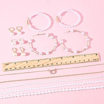 Plastic Imitation Pearl & Shell Pearl Earrings SJEW-FS0001-02-1