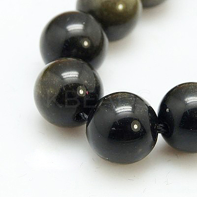 Natural Golden Sheen Obsidian Beads Strands G-C076-12mm-5-1