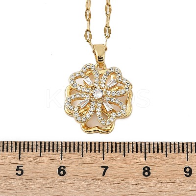 Brass Micro Pave Clear Cubic Zirconia Rotatable Clover Pendant Necklaces NJEW-K280-01G-1