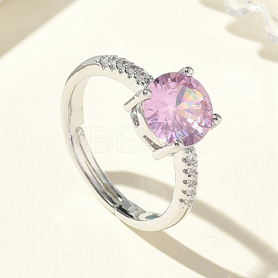 Brass & Round Cubic Zirconia Finger Rings CU-CBA7E55-19P-01-1