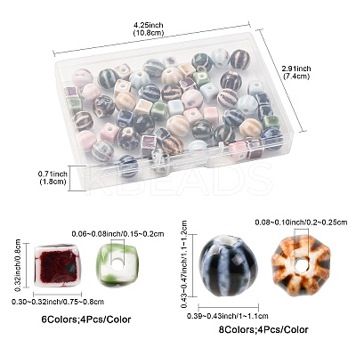 56Pcs 14 Styles Handmade Porcelain Beads PORC-FS0001-30-1