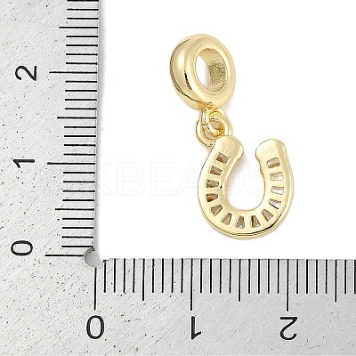 Brass Clear Cubic Zirconia Horseshoe European Dangle Charms KK-Q028-56G-1