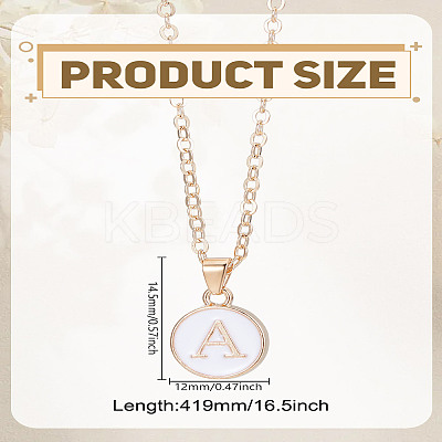 1Pc Zinc Alloy White Enamel Round with Letter Pendant Necklaces NJEW-LP0002-88G-A-1