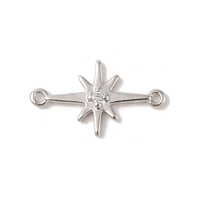 Rack Plating Brass Pave Clear Cubic Zirconia Connector Charms KK-Z047-09P-RS-1