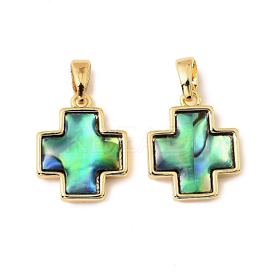 Natural Paua Shell Cross Charms KK-G538-31G-1