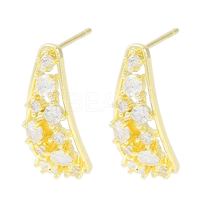 Brass Pave Clear Cubic Zirconia Stud Earring Findings KK-F875-03G-1
