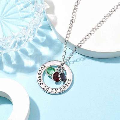 Glass and Alloy Round With Word Forever In My Heart Pendant Necklace NJEW-JN04697-03-1
