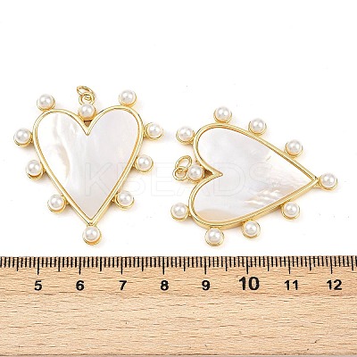 Brass Pave Natural White Shell Pendants KK-S526-65G-1