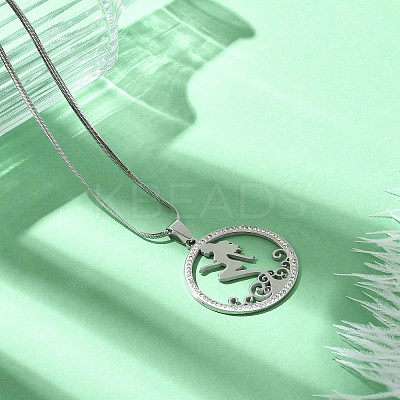 201 Stainless Steel Crystal Rhinestone Ring with Mermaid Pendant Necklaces for Women NJEW-P327-02P-1