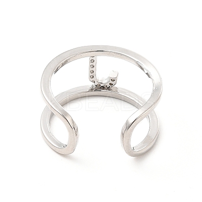 Clear Cubic Zirconia Initial Letter Open Cuff Ring RJEW-A012-01P-J-1