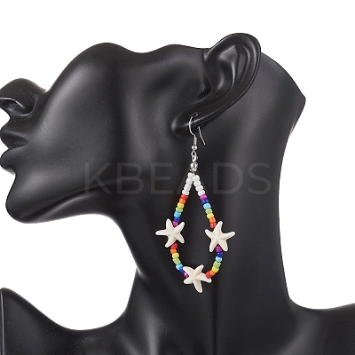 Starfish Synthetic Turquoise & Glass Beaded Bracelets & Earrings & Necklaces SJEW-JS01369-1