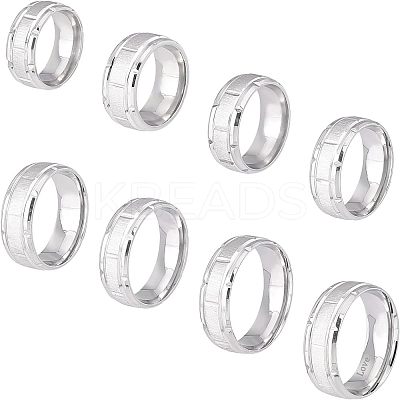 8Pcs 8 Size 201 Stainless Steel Grooved Finger Ring for Men Women RJEW-DC0001-11-1