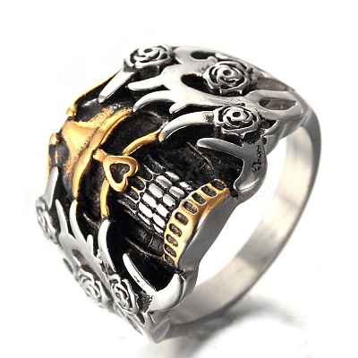 Two Tone Skull Head Men's Stainless Steel Finger Ring PW-WG11803-02-1