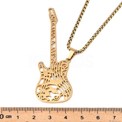 201 Stainless Steel Hollow Guitar Pendant Box Chain Necklaces NJEW-M086-03G-1