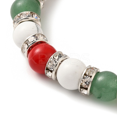 Christmas Theme Gemstone Round Beaded Stretch Bracelets for Women BJEW-TA00538-1