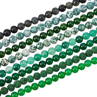 8 Strands 8 Style Frosted Natural Mixed Gemstone Round Beads Strands G-OC0002-06-1