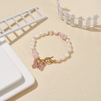 Glass Butterfly Charm Bracelet with Clear Cubic Zirconia BJEW-JB08640-02-1