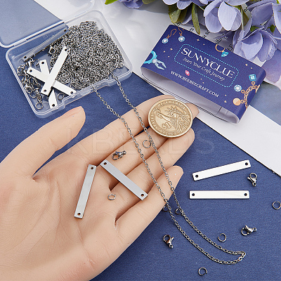 DIY 304 Stainless Steel Blank Rectangle Pendnat Necklace with Cable Chains Making Kit DIY-SC0024-16-1